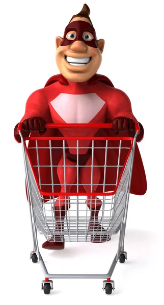 Superhero with shopping cart — Stock Photo, Image