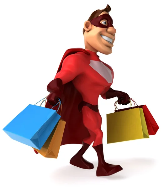 Superhrdina hospodářství nákupní tašky — Stock fotografie