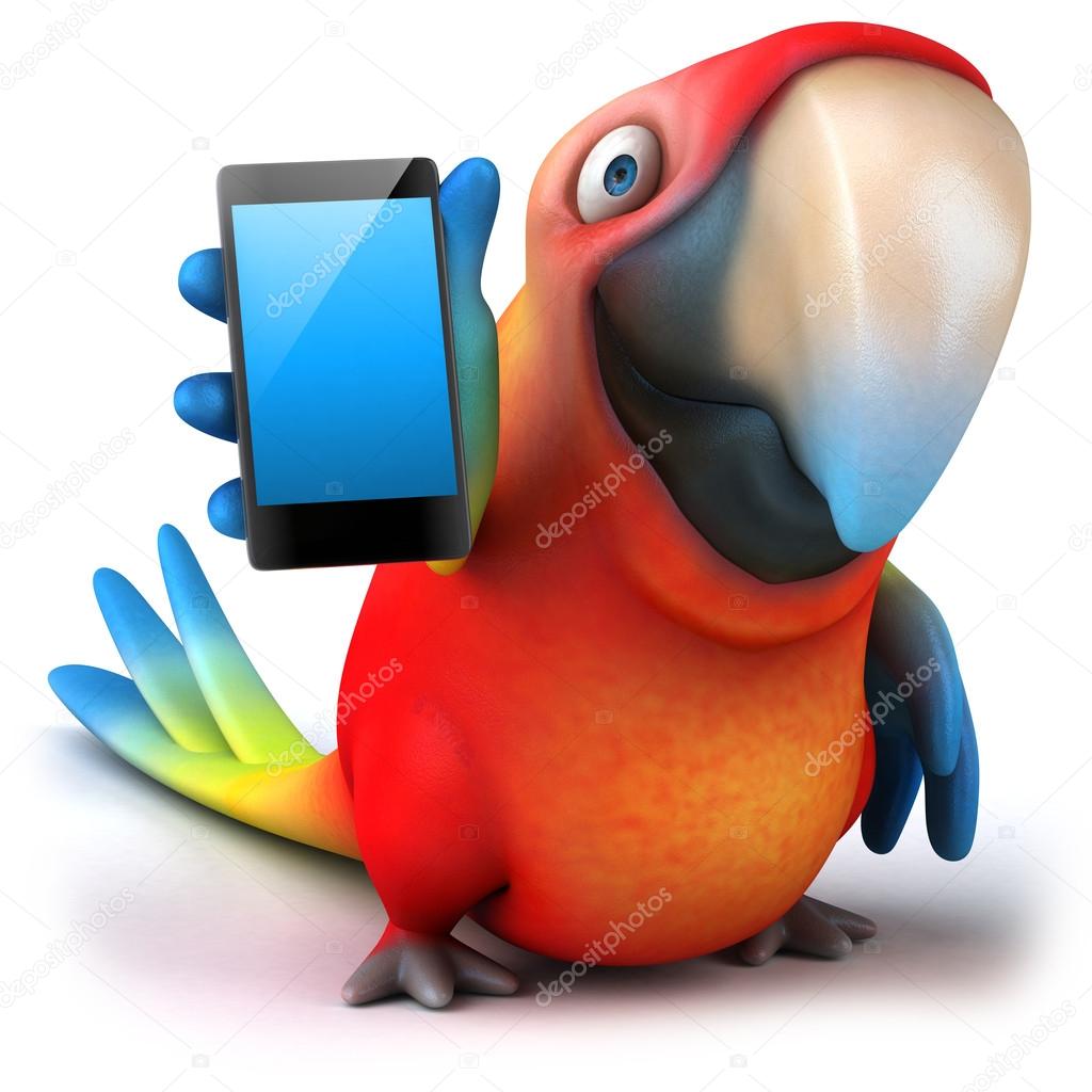 Fun parrot with smartphone