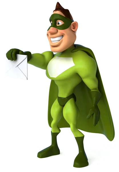 Green superhero holding a mail — Stock Photo, Image