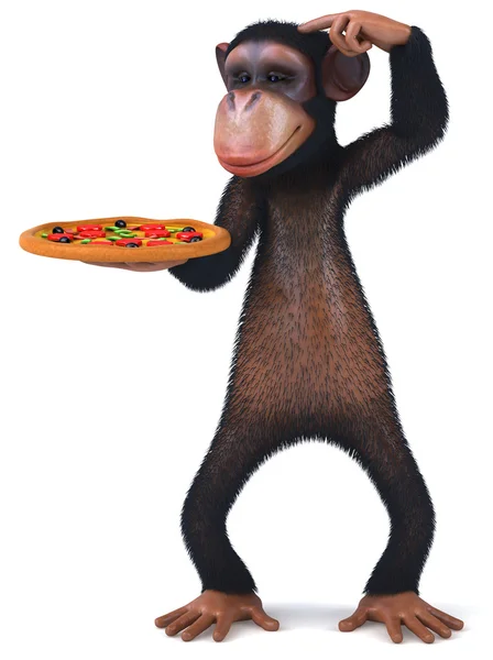 Macaco e pizza — Fotografia de Stock