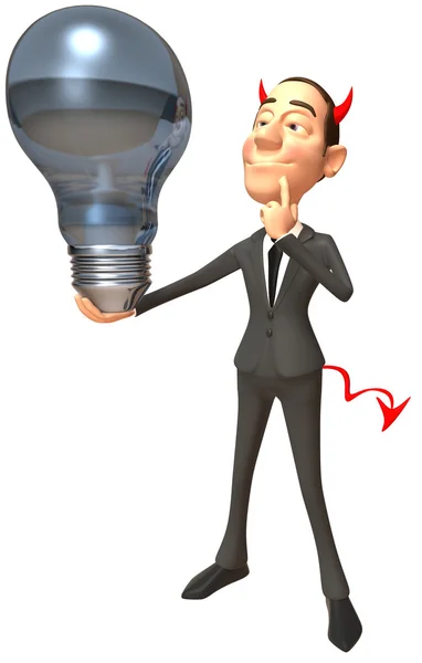 Uomo d'affari malvagio con lampada — Foto Stock