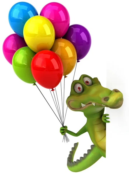 Crocodile with colorful balloons — Stock Photo, Image