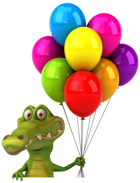 Krokodil med färgglada ballonger — Stockfoto