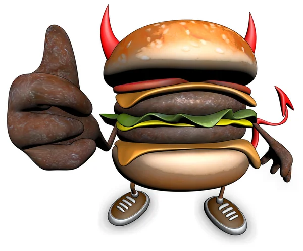 Hamburger ďábel palec nahoru — Stock fotografie