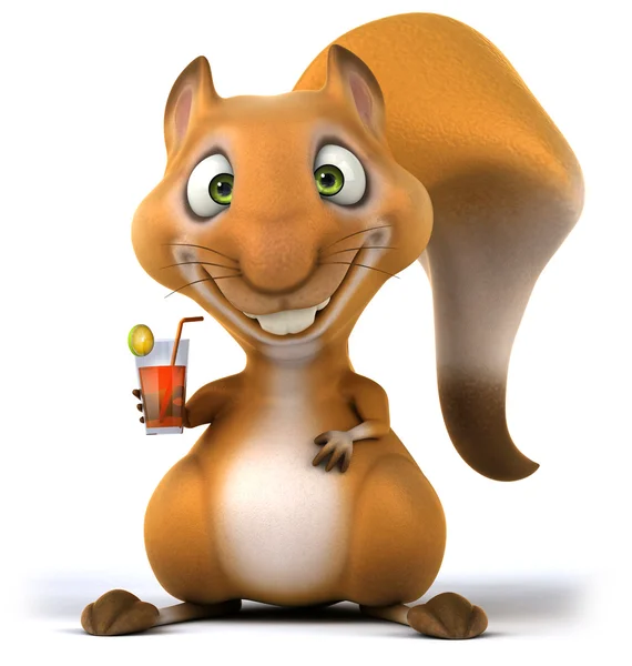 3d happy squirrel with a cocktail — Stock Photo, Image