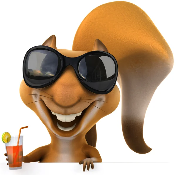 3d happy squirrel with a cocktail — Stock Photo, Image