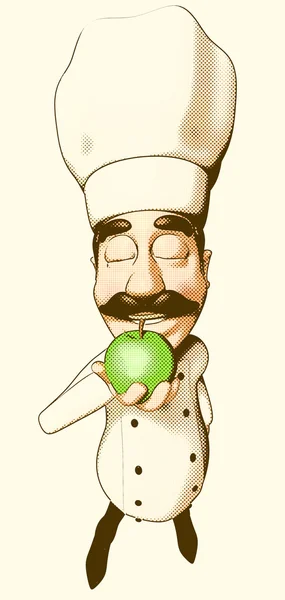 Fun chef with green apple — Stock Photo, Image