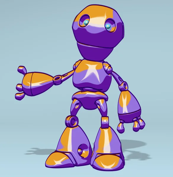Robot violet amusant sur fond bleu — Photo