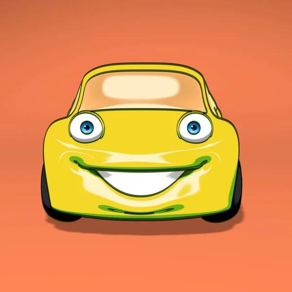 Carro amarelo divertido — Fotografia de Stock