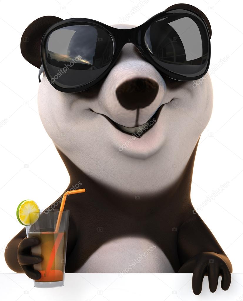 Fun panda on vacation with coctail