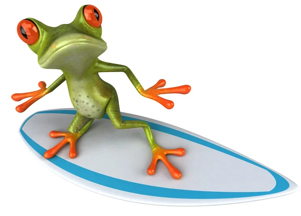 好玩的青蛙在冲浪板上 — 图库照片