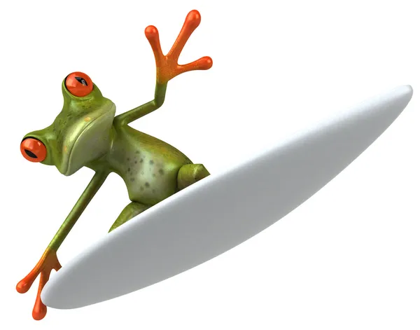 サーフボードの上にカエルを楽しい — ストック写真