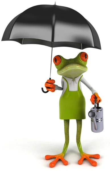 Żaba - gardner z parasolem — Zdjęcie stockowe