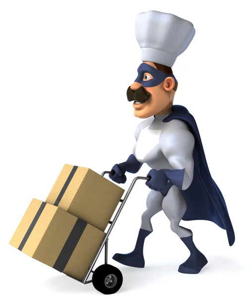 Super chef with boxes — Stock Photo, Image