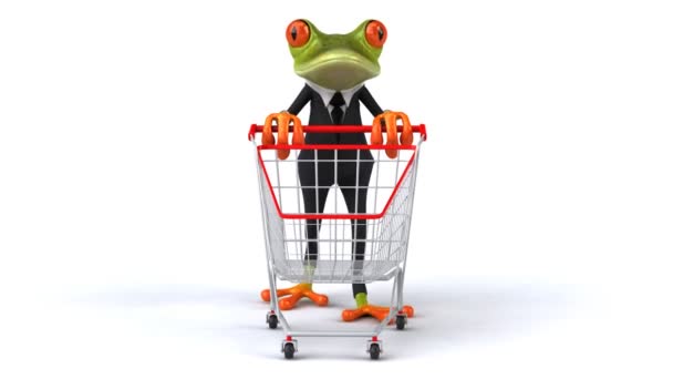 Spaß Frosch mit Warenkorb — Stockvideo