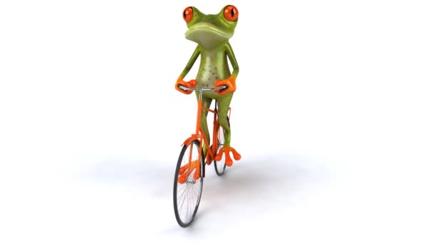 Eğlenceli bir kurbağa rides Bisiklet — Stok video