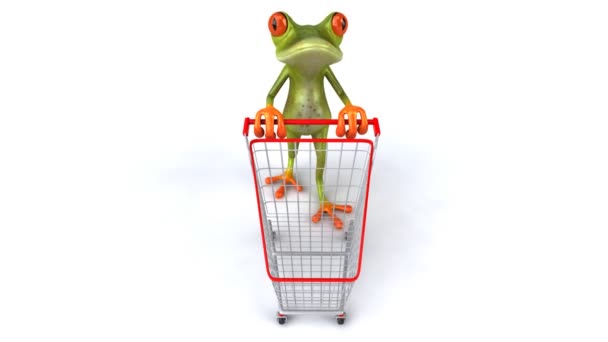 Fun frog with shopping cart — Stock Video