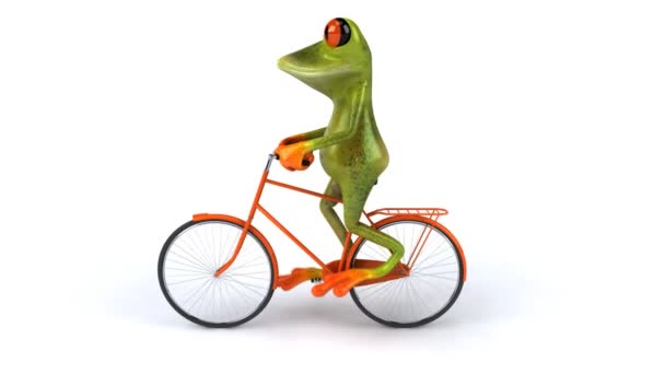 Fun frog rides bike — Stock Video