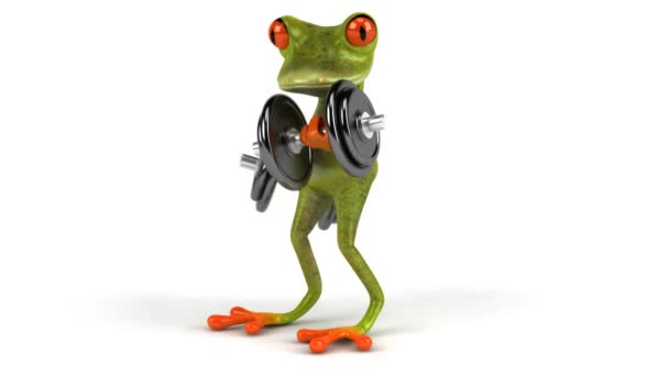 Fun frog with weights — Stock Video