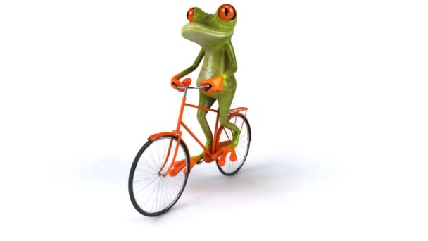 Zabawa żaba jeździ rowerem — Wideo stockowe