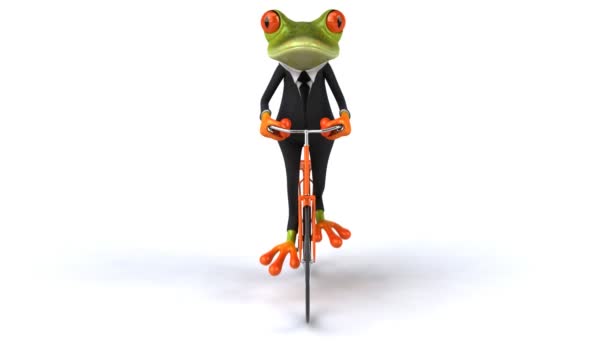 有趣的青蛙在西装骑自行车 — 图库视频影像