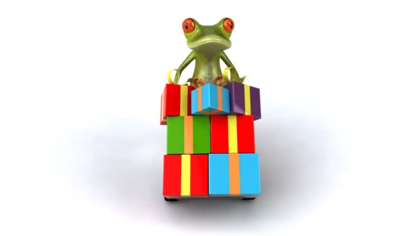 Fun frog with presents — Stock Video