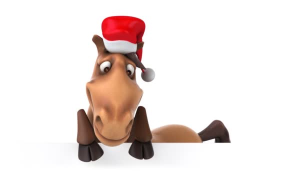 Cavallo a Babbo Natale con un segno bianco — Video Stock