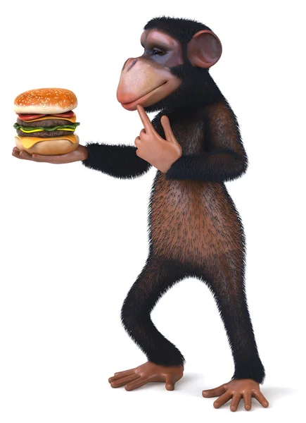 Monkey and hamburger — Stock Photo, Image