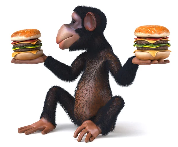 Monkey and hamburgers — Stock Photo, Image