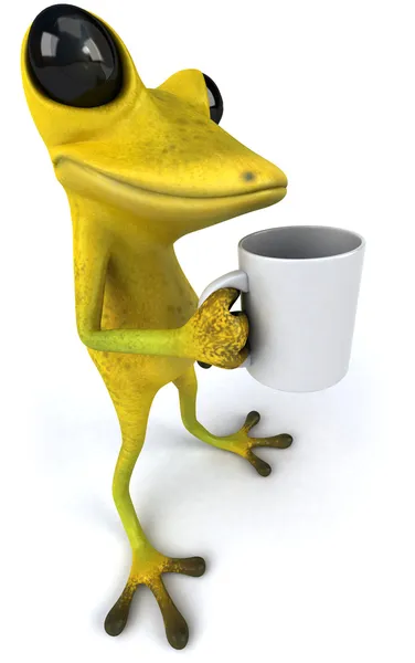 Βάτραχος με ένα φλιτζάνι καφέ — Φωτογραφία Αρχείου