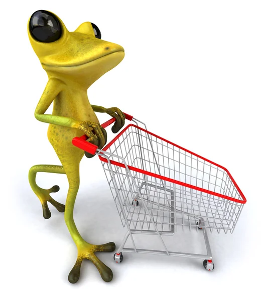 Bir alışveriş sepeti ile kurbağa — Stok fotoğraf