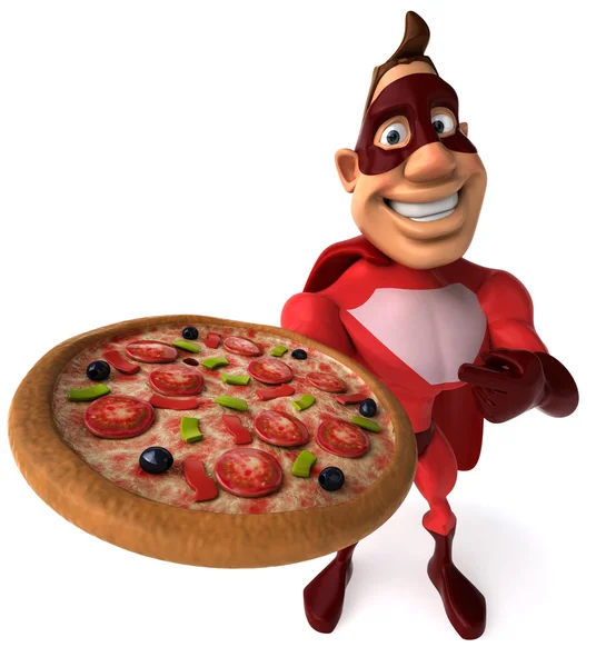 Super-herói com pizza — Fotografia de Stock