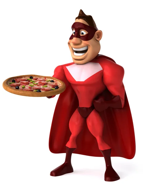 Superhero with pizza — Stock Photo, Image