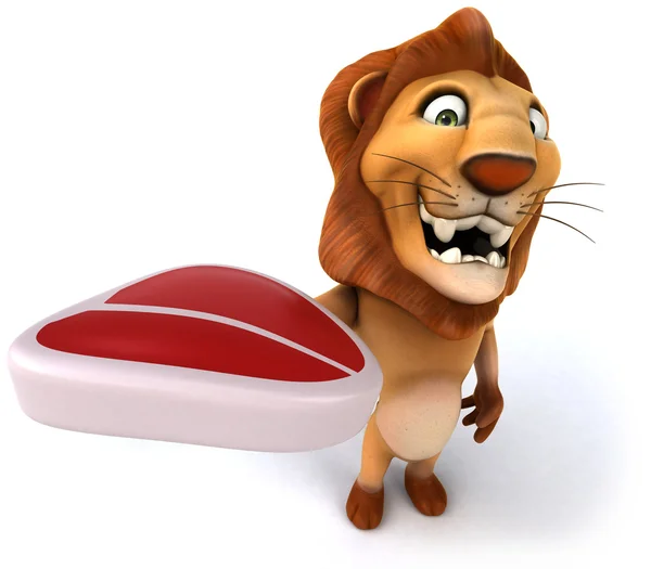 Lion with steak — Stock Photo, Image