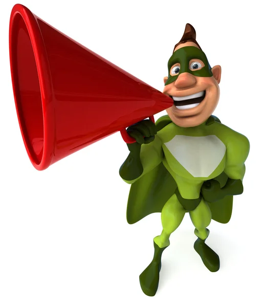 Superhero with loudspeaker — Stock Photo, Image