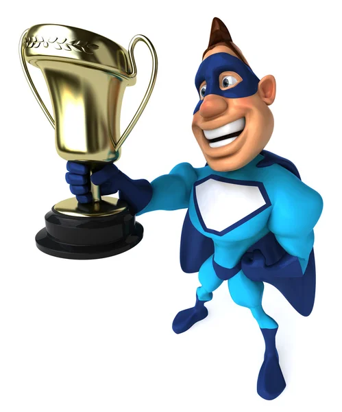 Супергерой с трофеем — стоковое фото