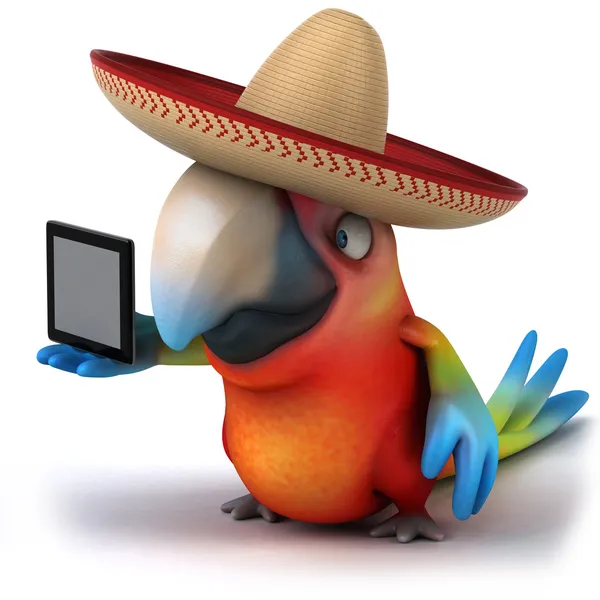 Sombrero tablet ile papağan — Stok fotoğraf
