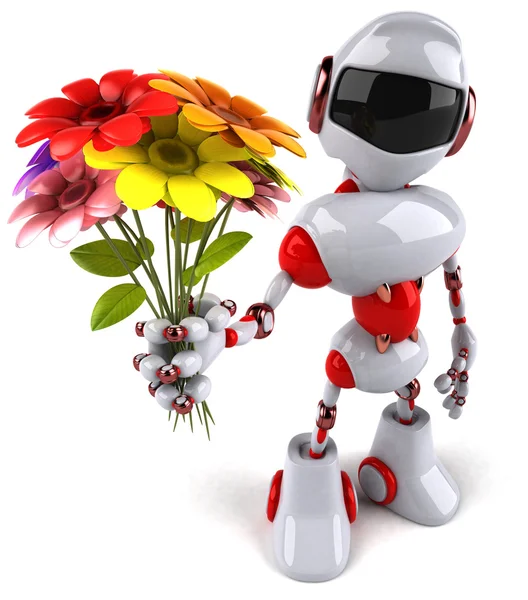 Robot med blomster. – stockfoto
