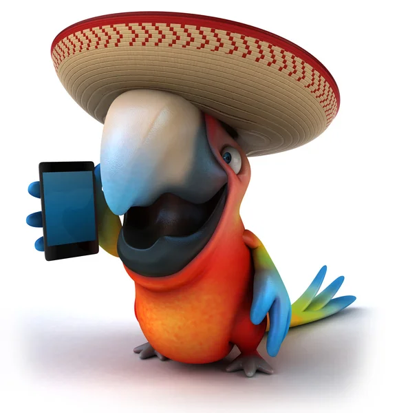 Divertido loro con smartphone — Foto de Stock