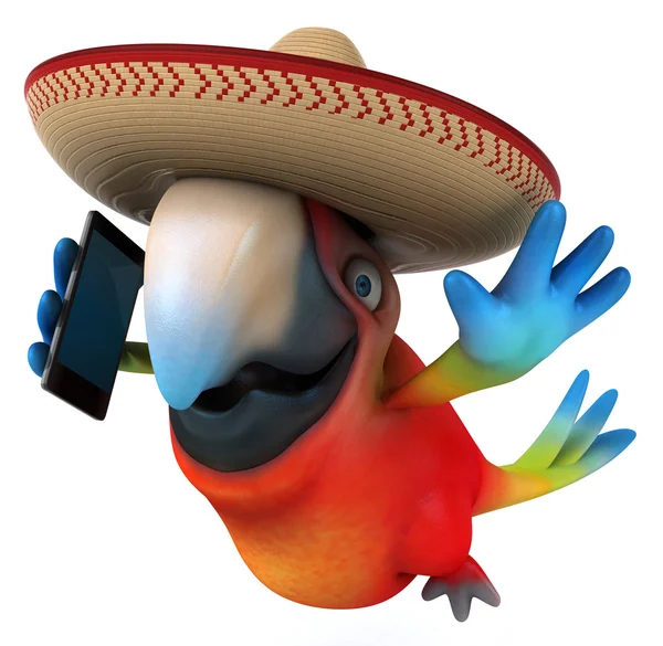 Zabawa papuga z smartphone — Zdjęcie stockowe