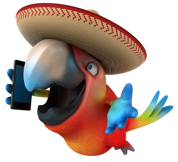 Fun parrot with smartphone — Stock Photo, Image