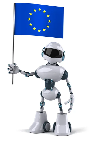 机器人与欧洲联盟的旗帜 — 图库照片