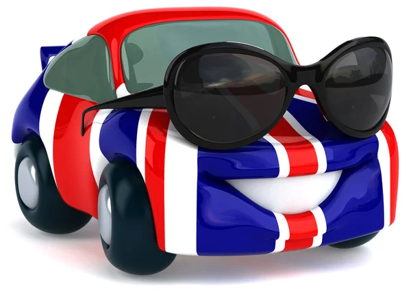 Auto s vlajkou Velké Británie na něm — Stock fotografie