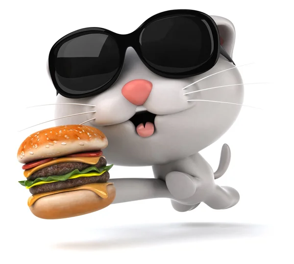 Kočička s hamburgery — Stock fotografie