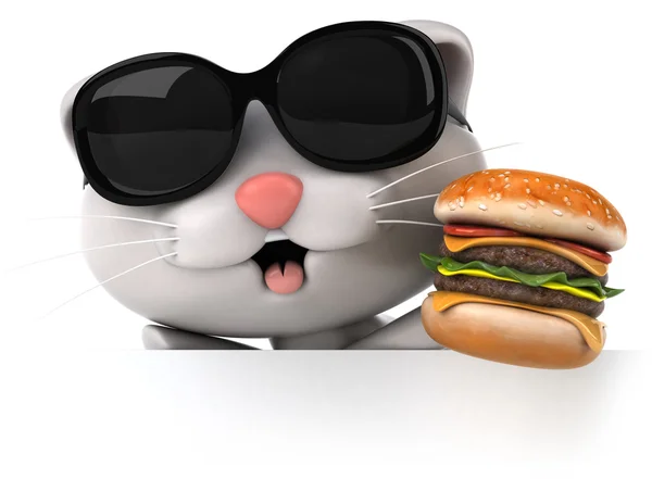 Маленькая кошка с гамбургером — стоковое фото