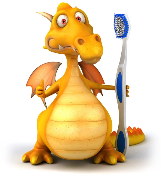 Веселый дракон с зубной щеткой — стоковое фото
