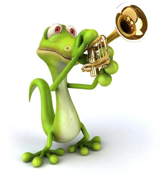 Ödla spelar trumpet — Stockfoto