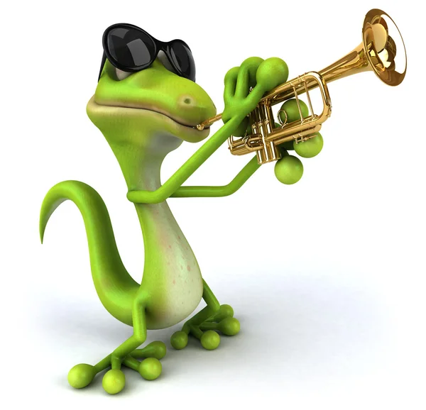 Lagarto tocando trompete — Fotografia de Stock