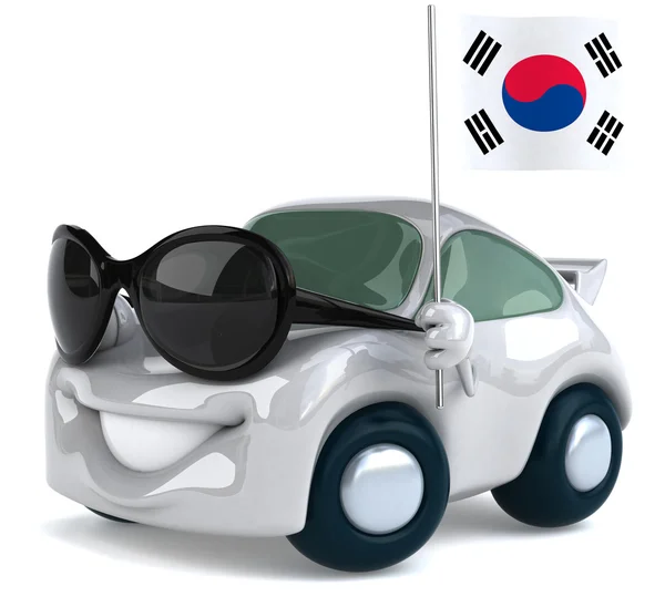 Αυτοκίνητο με σημαία της Νότιας Κορέας — Φωτογραφία Αρχείου